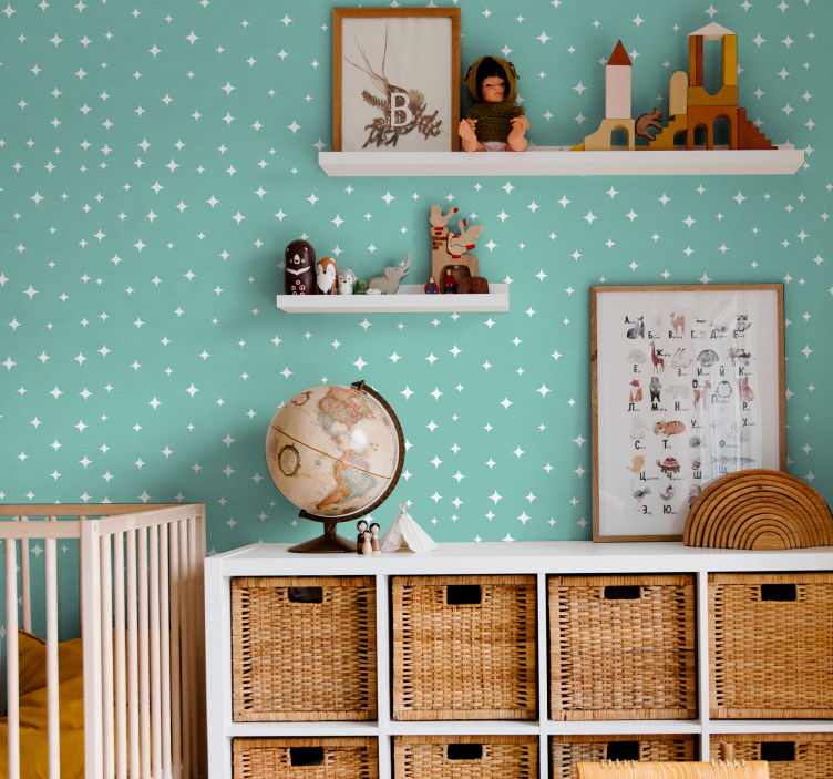 Vita stjärnor på grön bakgrund stjärntapet - Tenstickers