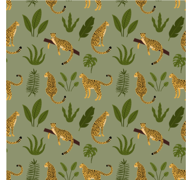 Tapet sovrum blommig djungel leoparddesign - Tenstickers