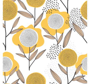 Gul abstrakt blommönster fondtapet vardagsrum - Tenstickers