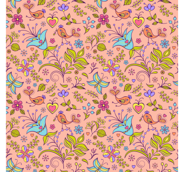 Tapet natur flora mönster med fåglar och fjärilar - Tenstickers