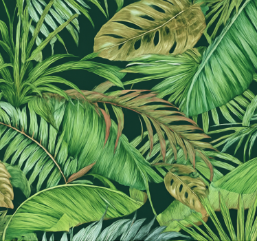 Fondtapet vardagsrum tropiska blad i djungeln - Tenstickers