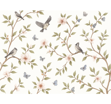 Tapet fåglar vintage blomma fågel - Tenstickers