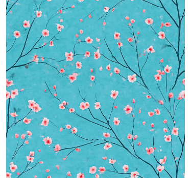 Tapet blommor i teal körsbärsblommor - Tenstickers