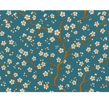 Tapet blommor guldblomma teal - Tenstickers