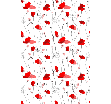 Tapet blommor poppyteckning - Tenstickers