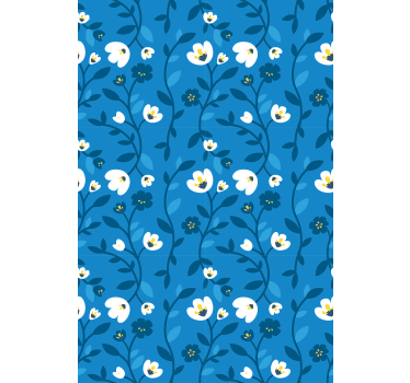 Tapet blommor vita blommor med blå bakgrund - Tenstickers