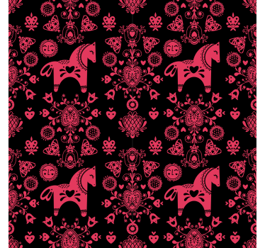 Tapet blommig folkloristisk hästillustration - Tenstickers