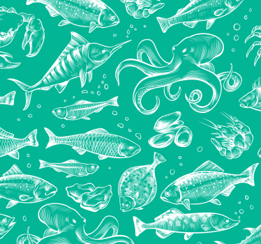 Skiss fisk hand rita matsal tapet - Tenstickers