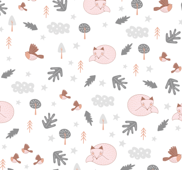 Vit skog tema räv fåglar tapet barn tapet - Tenstickers