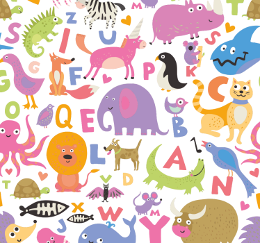 Färgstarka djur alfabet tapet barn tapet - Tenstickers