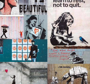 Banksy collage abstrakt tapet - Tenstickers