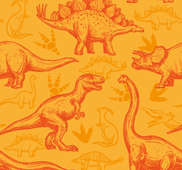 Dinosaurier figurer orange bakgrund barn tapet - Tenstickers