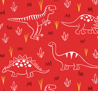 Ritade dinosaurier på röda djur tapeter - Tenstickers