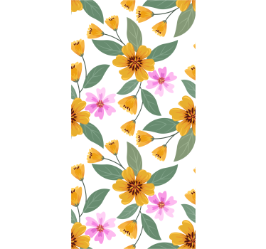 Rosa och gult blommönster tapet - Tenstickers