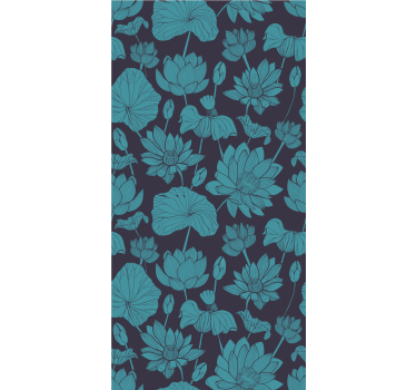Blå vintage lotus natur tapet - Tenstickers