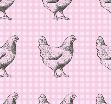 Rosa och vita rutor med tuppar kök tapeter - Tenstickers