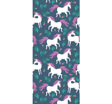 Platt unicorn blå mönster barn tapet - Tenstickers