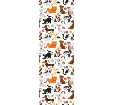 Katt- och hundmönster vit bakgrund barn tapet - Tenstickers