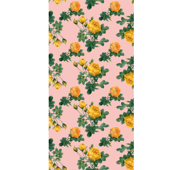 Gula rosor och gröna blad blommig tapet - Tenstickers