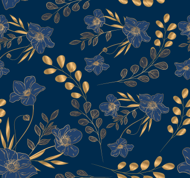 Gyllene blommor mönster Marin tapet - Tenstickers