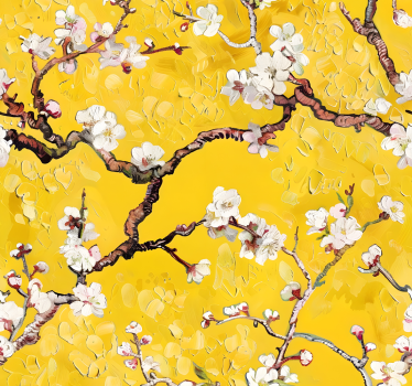 Blommigt vårmönster Gula tapet - Tenstickers