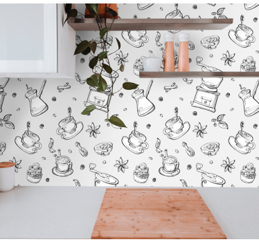 Varmt kaffe skiss kök tapet - Tenstickers