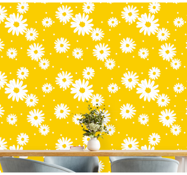 Daisy blommor på gul natur tapet - Tenstickers