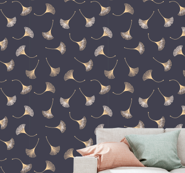 Ginkgo leaf marin & guld samtida tapeter - Tenstickers