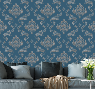Blå och guld barock design vintage tapeter - Tenstickers