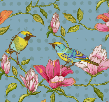 Gula fåglar med blommor natur tapet - Tenstickers
