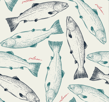 Handdrawn lax fisk mönster cool djur tapet - Tenstickers