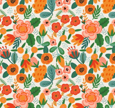 Röd och orange folklig stil mönster blommig tapet - Tenstickers