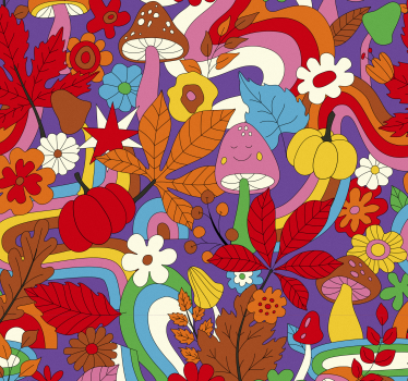 Flower power retro mönster retro tapeter - Tenstickers