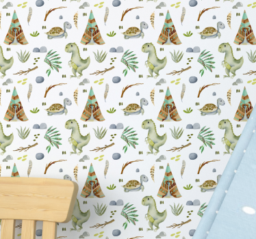 Akvarell dinosaurier barn tapet - Tenstickers