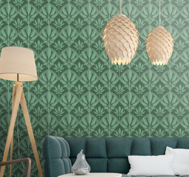 Art deco liten flaska gröna blad kakel effekt tapeter - Tenstickers