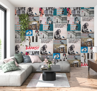 Banksy collage abstrakt tapet - Tenstickers