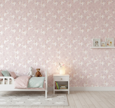 Barn tapet beige enhörning fantasi - Tenstickers