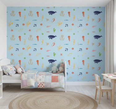 Barn tapet minimalistiska havsdjur - Tenstickers
