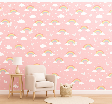 Barn tapet rosa barn regnbåge design - Tenstickers