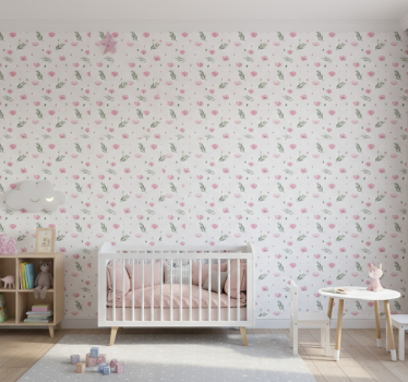 Barn tapet rosa minimalistiska små blommor - Tenstickers