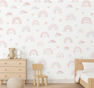 Barn tapet rosa regnbåge design - Tenstickers