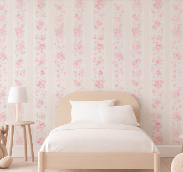 Barn tapet rosa retro blommor ränder - Tenstickers