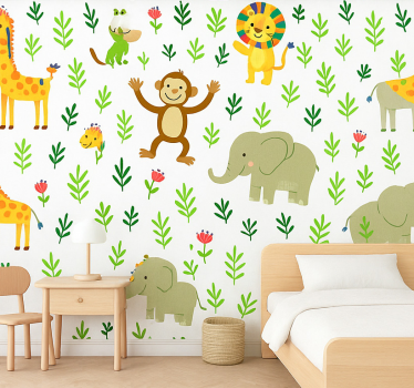 Barn tapet söta glada djur - Tenstickers