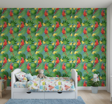 Barn tapet tropiska papegojor och blad - Tenstickers