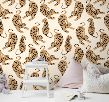 Barns tigerritningar cool djur tapet - Tenstickers