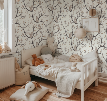 Beige ekorrar mönster Bebis tapet - Tenstickers