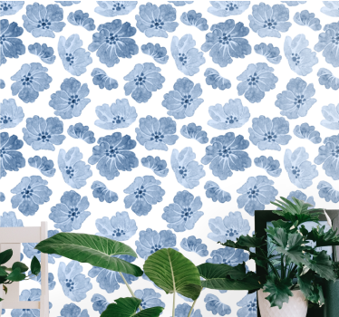 Blå akvarell målade blomma hall och trappor tapet - Tenstickers