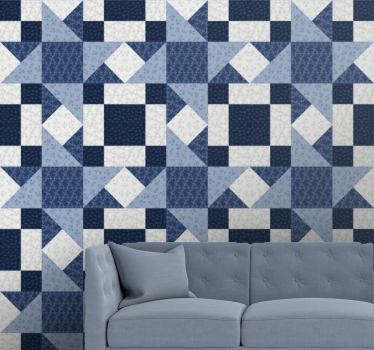 Blå block mönster geometriska tapeter - Tenstickers