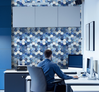 Blå kakel effekt Tapet kontor - Tenstickers