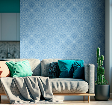 Blå mandala blomma retro tapet - Tenstickers